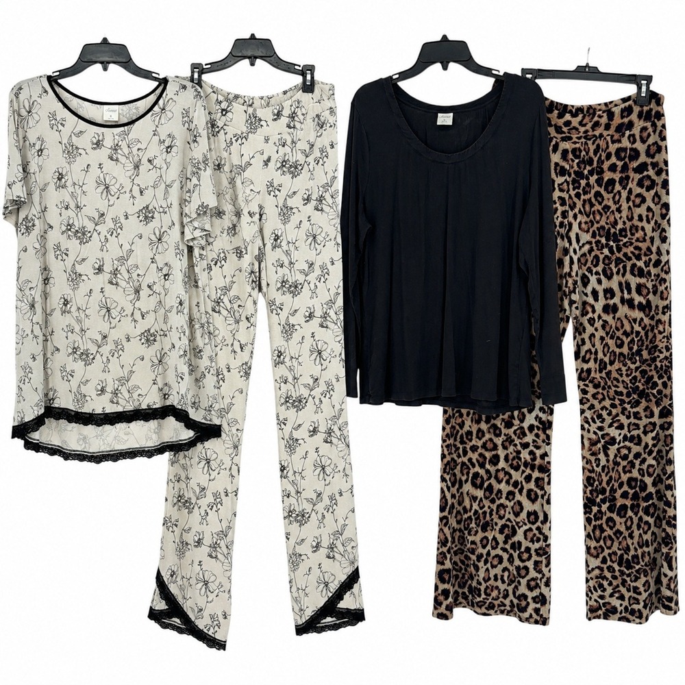 Soma Pajama Sets XL 4pc Floral Lace Leopard Print Black Lounge Sleepwear